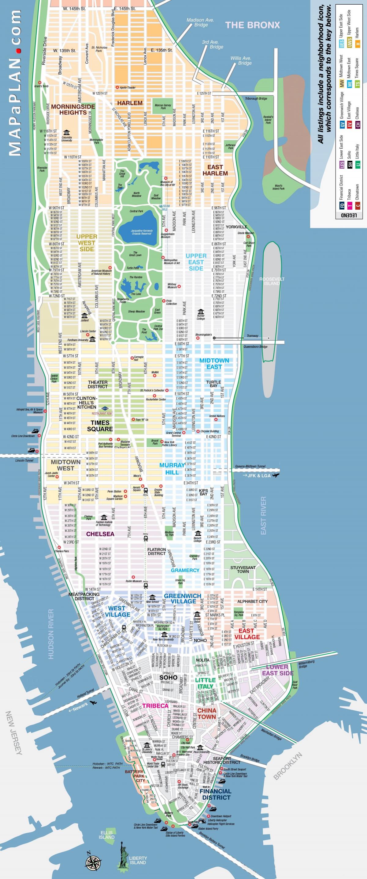 Mappa dei luoghi di interesse di Manhattan